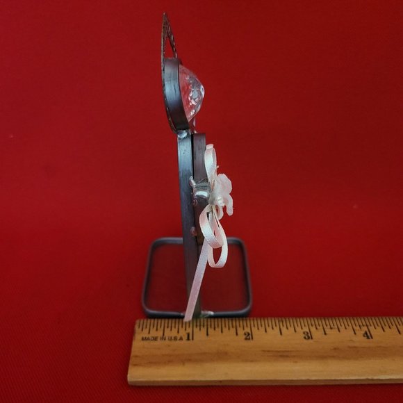 Vintage Stained Glass Free Standing Angel Holding a Flower Blue Suncatcher Pewte - Picture 8 of 12